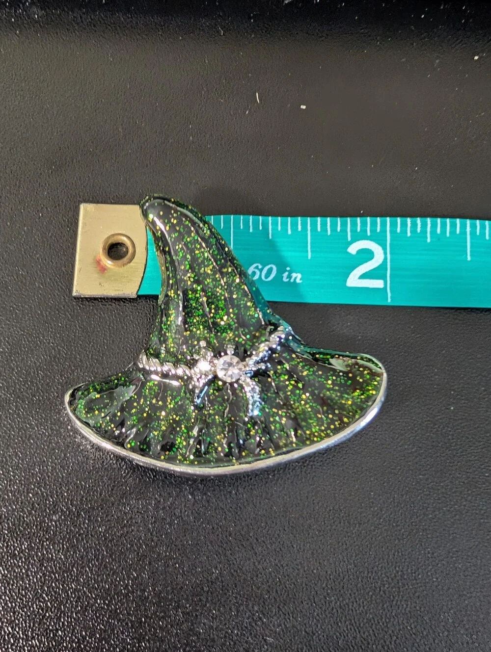 Green Glitter Witch Hat Brooch - Emerald Accent
